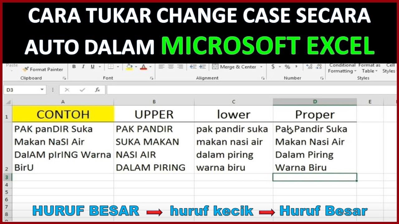 Cara Tukarkan Change Case Dalam Excel - Huruf Besar Ke Huruf Kecik