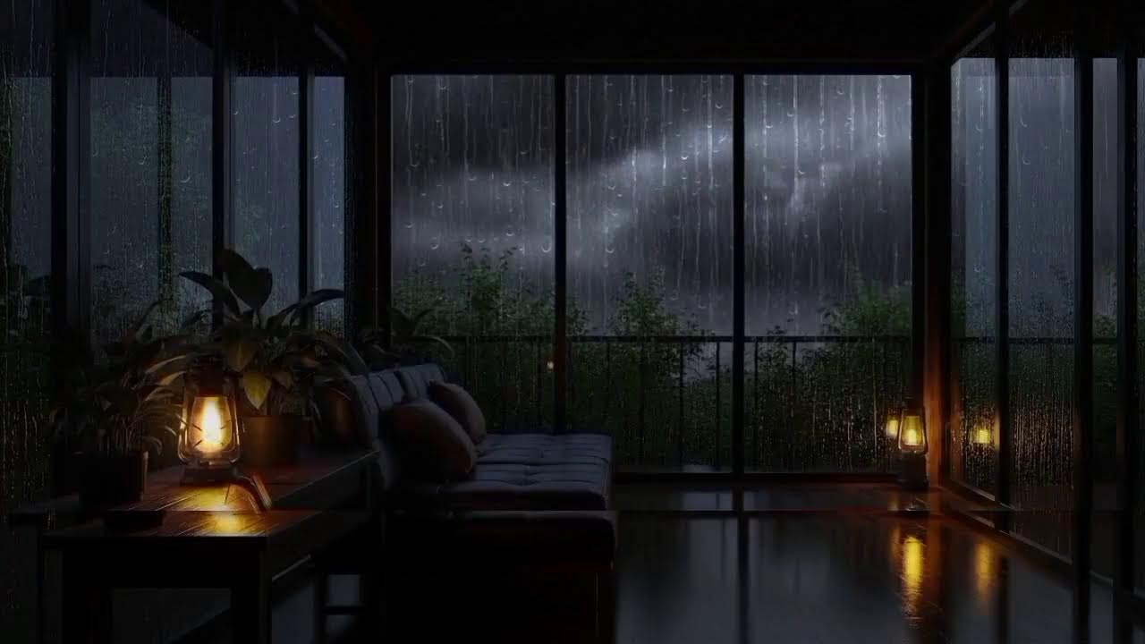 No Ads Rain Sounds for Sleeping | Cozy Indoor Night with Lightning | Thunderstorm for Relaxing Sleep