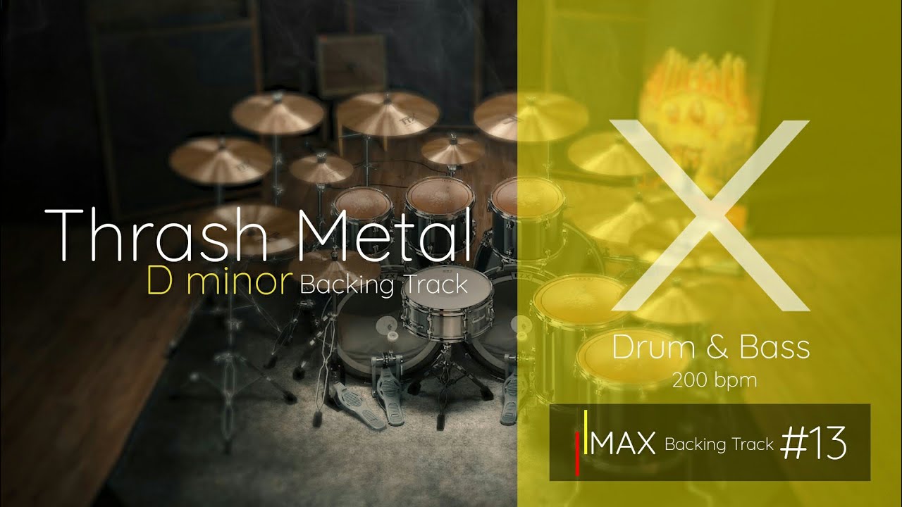 #13 Thrash Metal Drum & Bass Backing Track [ DRUM & BASS ] Jam in D minor 200 bpm