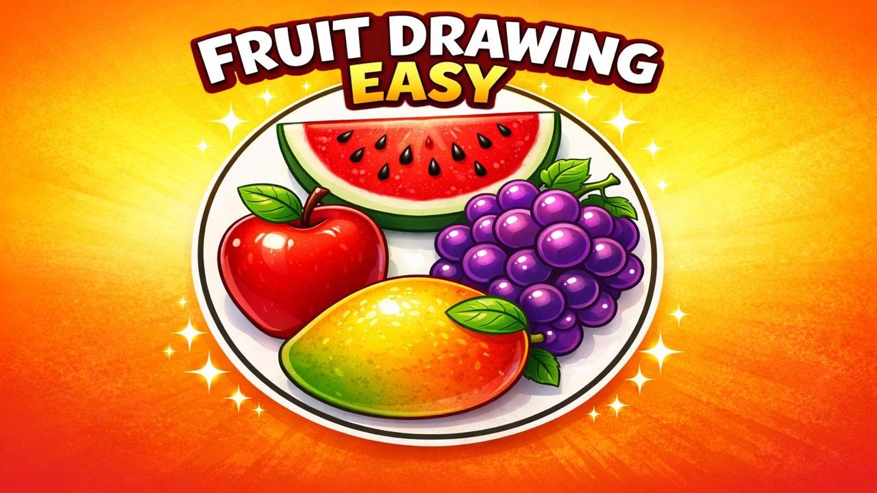 Fruit Drawing Easy 🍉🍎🍇🥭 | Watermelon, Apple, Grapes & Mango Drawing for Kids