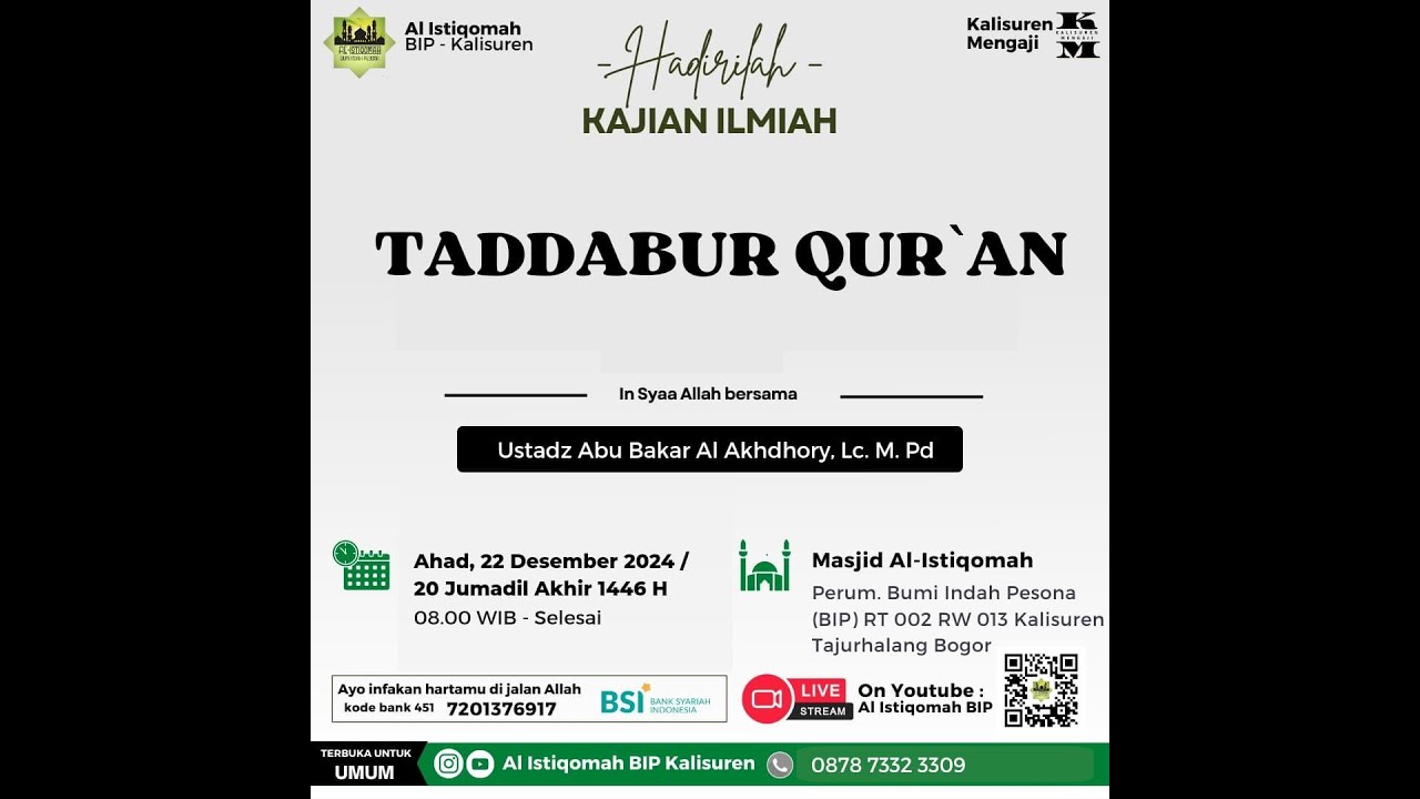Live Stream  - Kitab Tadabur Al-Qur'an - Surat Al Qari'ah | Ustadz Abu Bakar Al Akhdhary, Lc