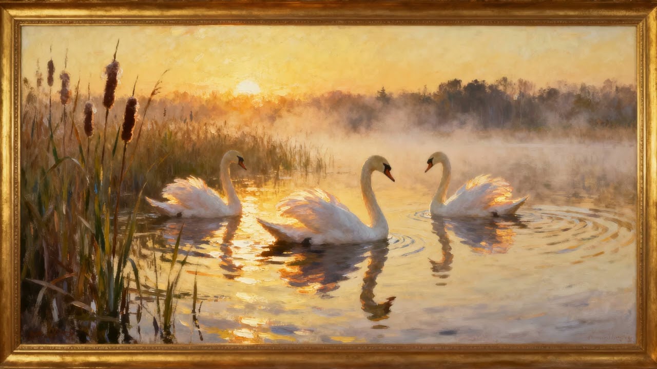 Swans on a Lake Serene Meadow Landscape Frame TV Art 4K Ambient Wall Art #frametvart