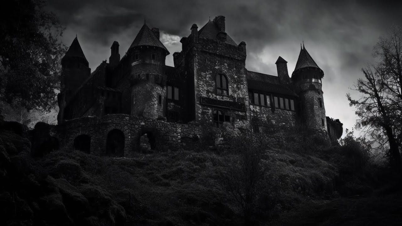 Dark Creepy Haunted Gothic Castle on Dreary Rainy Night - Rain Ambience - 1 Hour - Dark Academia