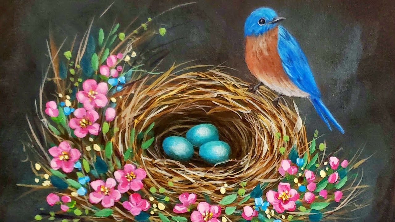Bluebird Nest Acrylic Painting LIVE Tutorial