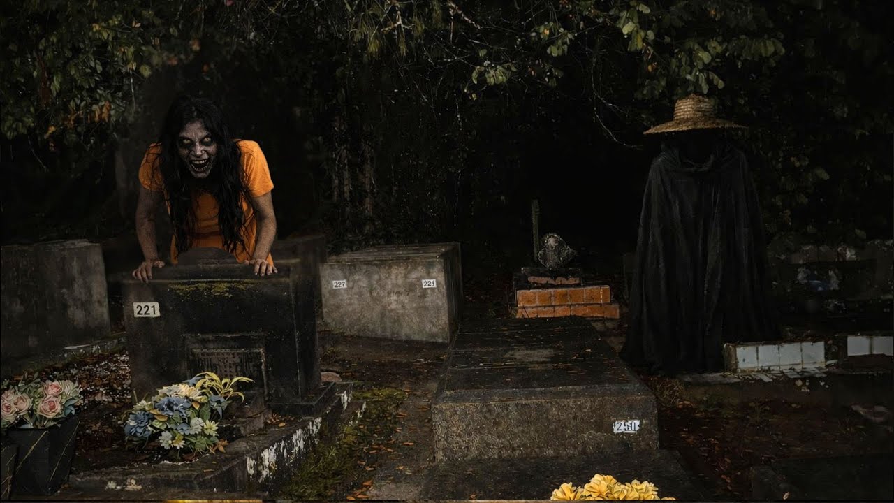 CÃMERAS GRAVAM FANTASMA DA MULHER DE LARANJA E DO COVEIRO VAGANDO PELO CEMITÉRIO ASSOMBRADO!