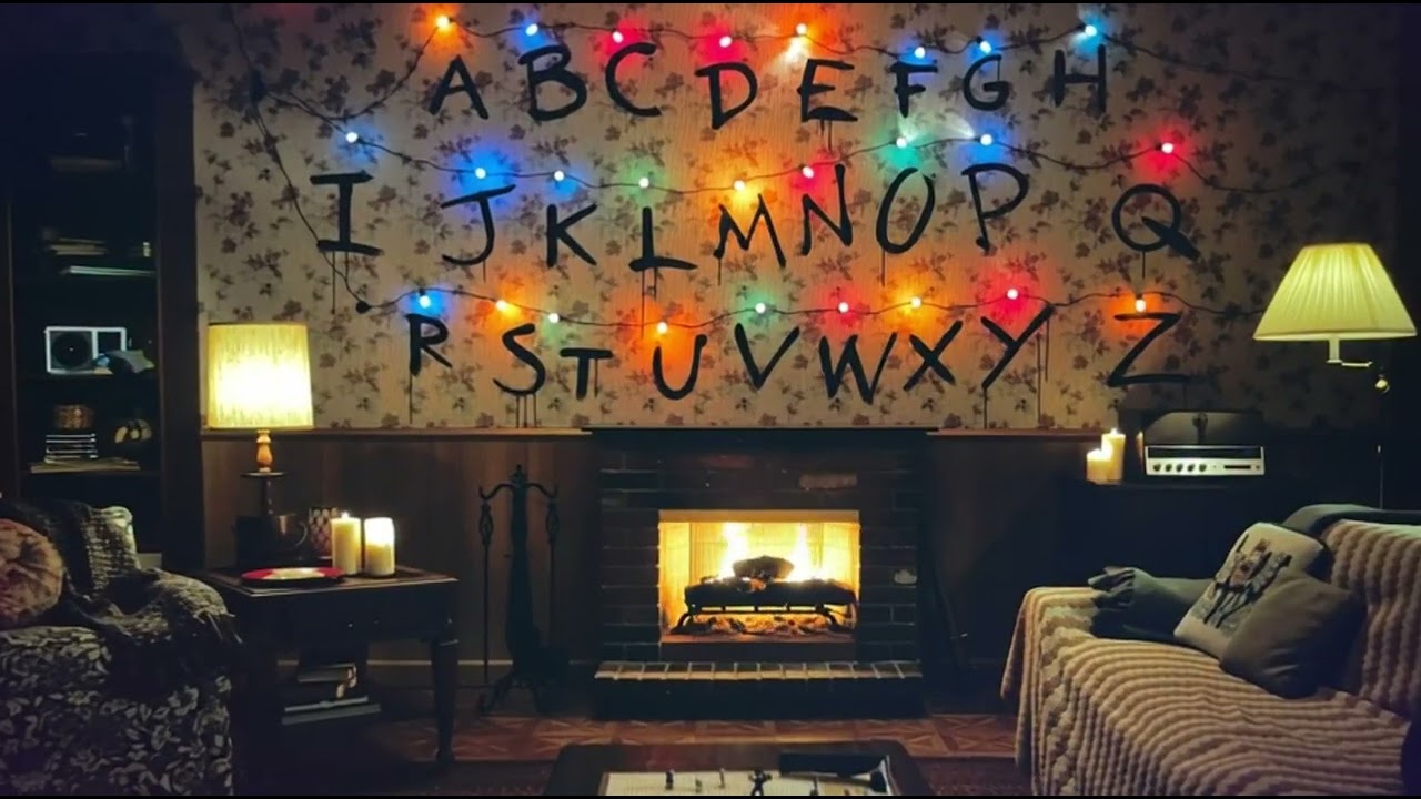 Stranger Things Style Fireplace Loop 4K | Cozy Ambient Alphabet Wall