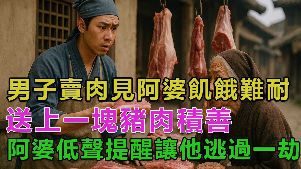 民間故事：男子賣肉見阿婆飢餓難耐，送上一塊豬肉積善，阿婆低聲提醒讓他逃過一劫