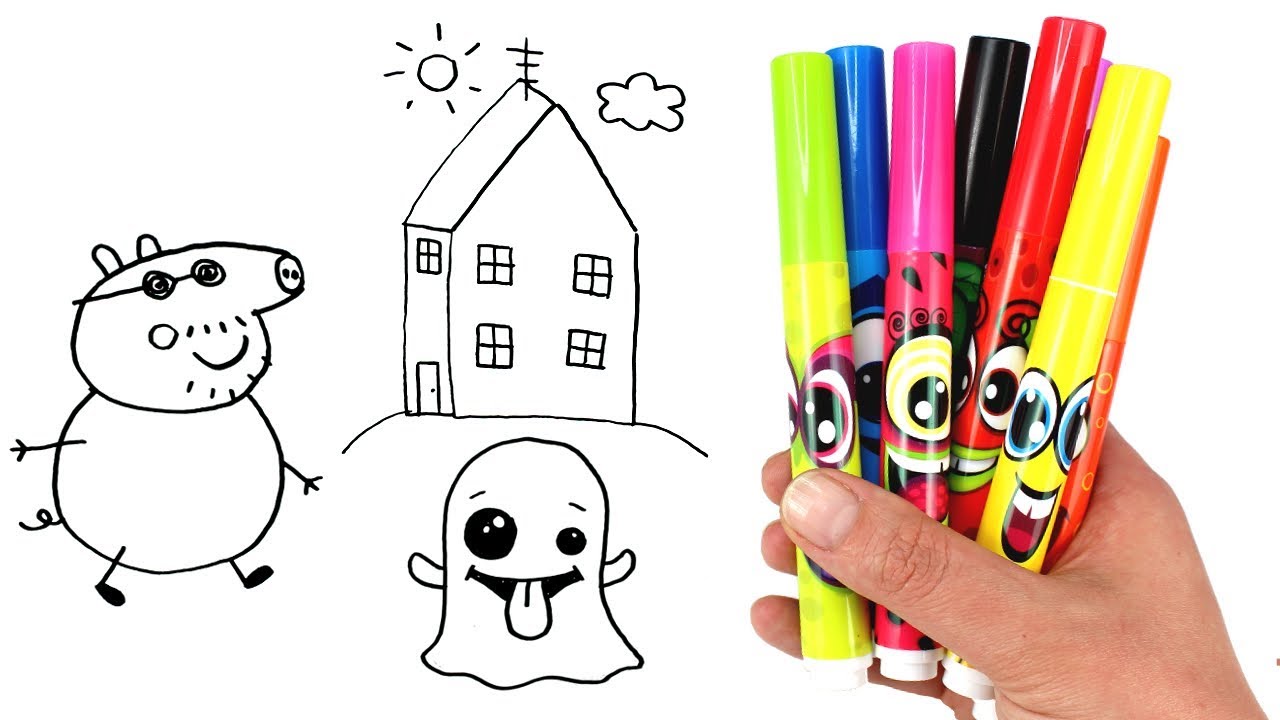 Daddy Pig Peppa Pig House and Doc Mcstuffin Drawing and Painting