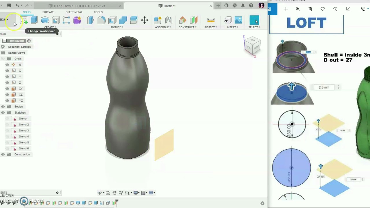 Fusion 360 Tutorial For Beginners - Tupperware Bottle Part 1