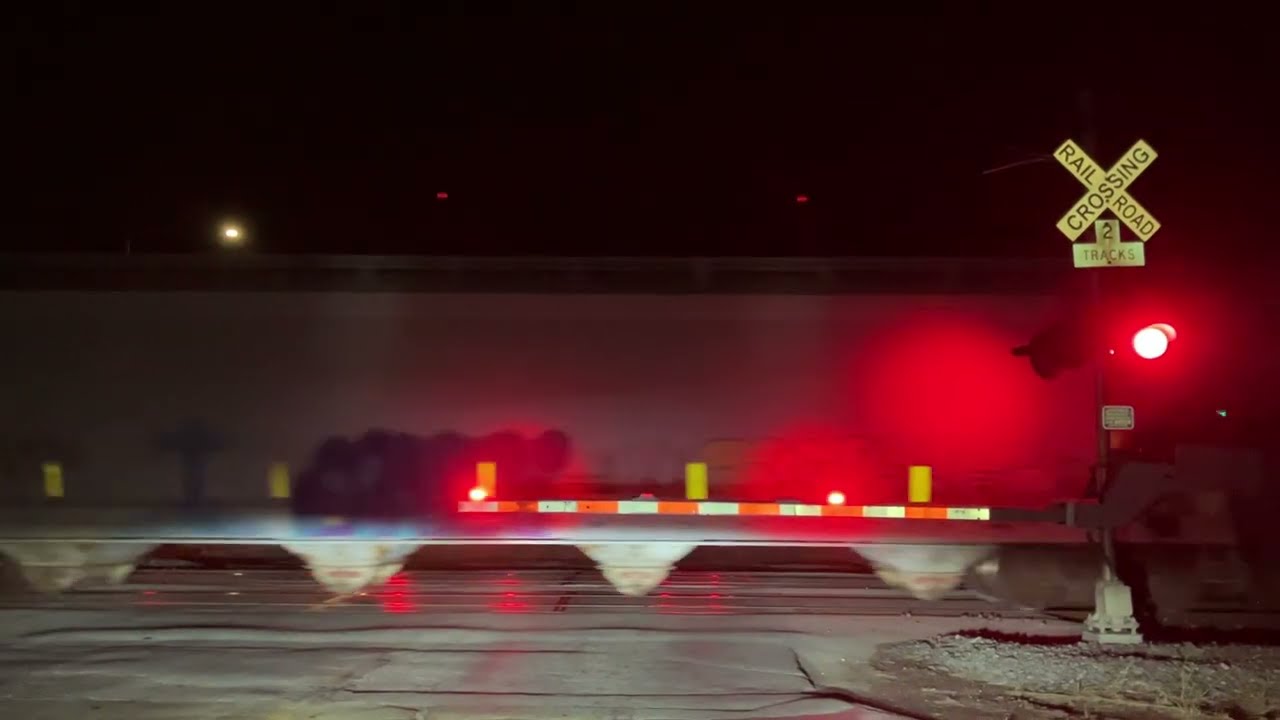UP 7674 Manifest Train w/ 6 Engines including Mid & Rear DPUs East, S Downing St RR Xing, Fremont NE