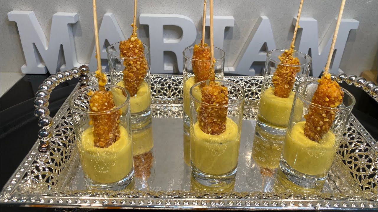 RECETA FACIL PARA FIESTAS O NAVIDAD LANGOSTINOS CON SALSA DE MANGO CANAPE EN VASITO DELICIOSO