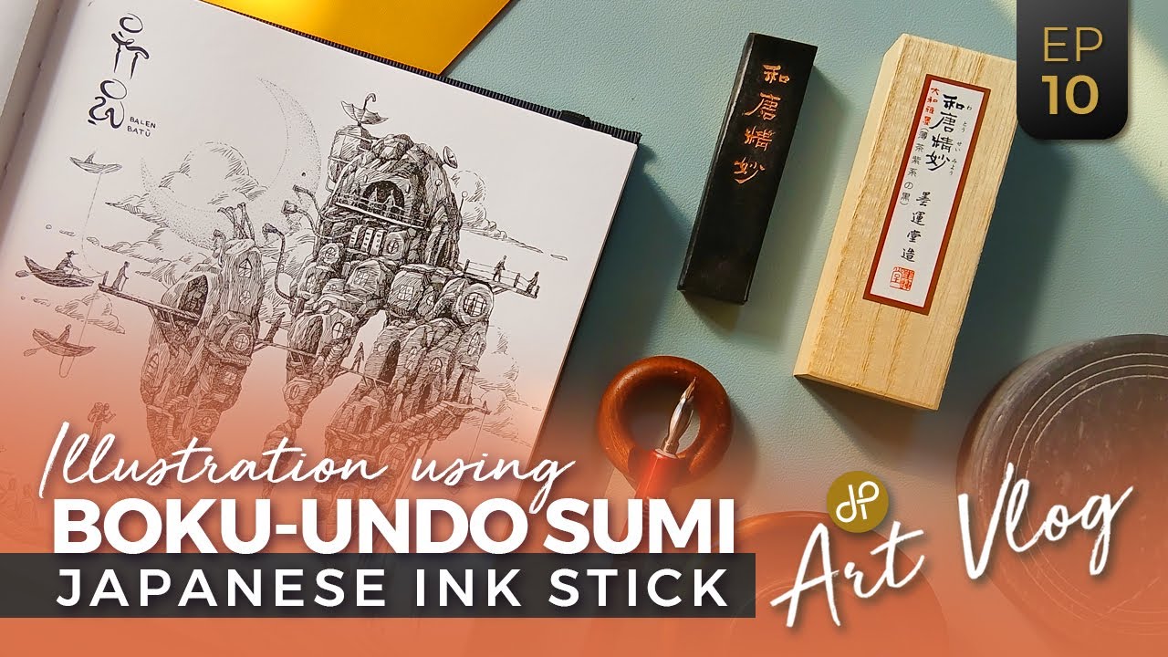 Surreal Illustration Using Boku-Undo Japanese Sumi Ink Stick - ARTVLOG EP10