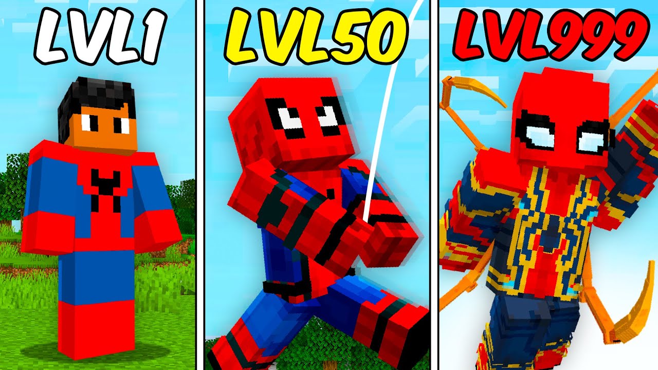 A EVOLUÇÃO DOS TRAJES DO HOMEM ARANHA no Minecraft