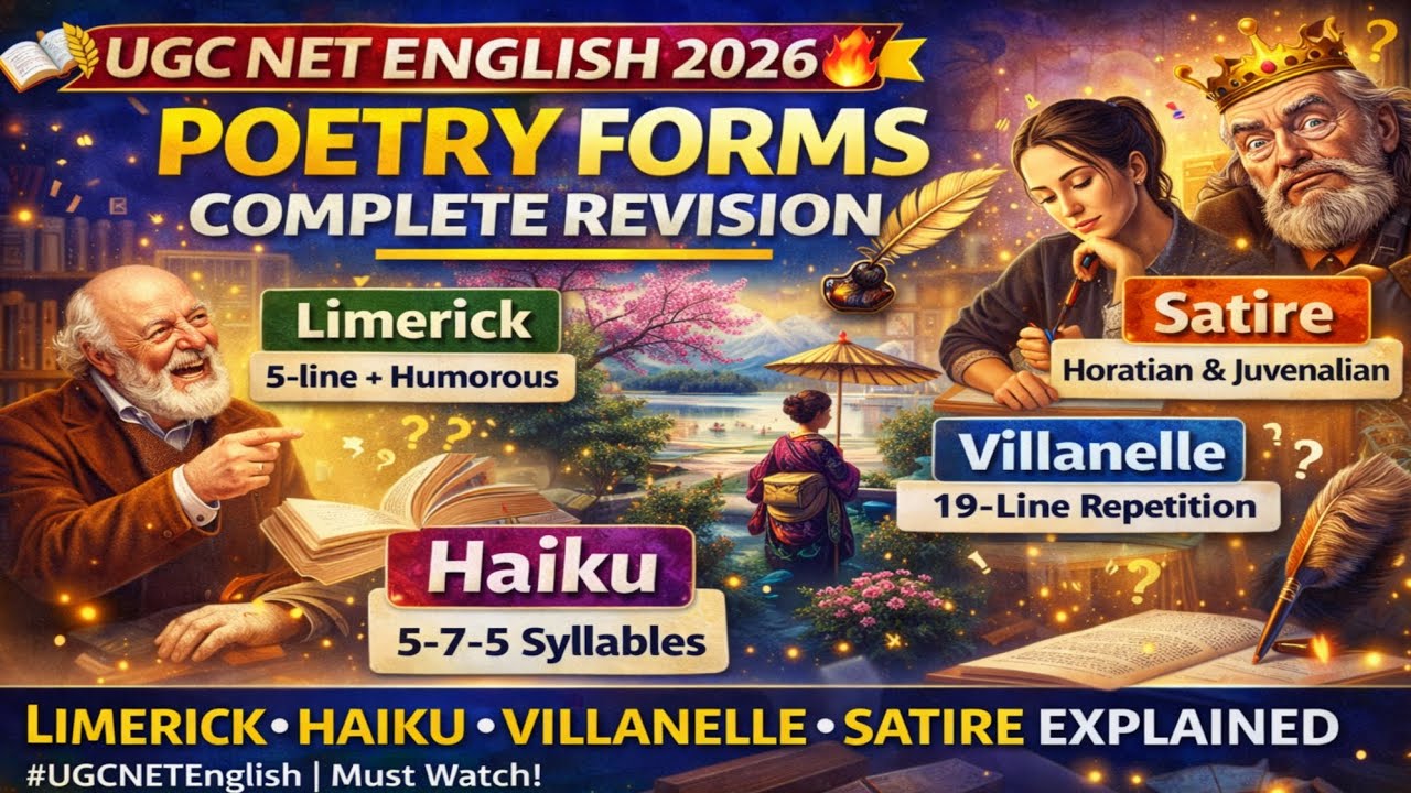 UGC NET English Poetry Forms Complete Revision 🔥 | Limerick, Haiku, Villanelle & Satire Explained