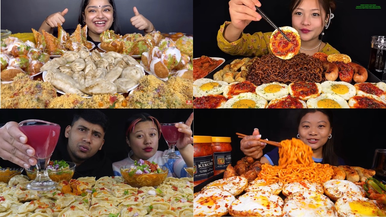 MOMOS EATING CHALLENGE,PANIPURI CHALLENGE,SUNNY SIDE UP EGGS,NOODLES,STREET FOOD CHALLENGE,BIG BITES