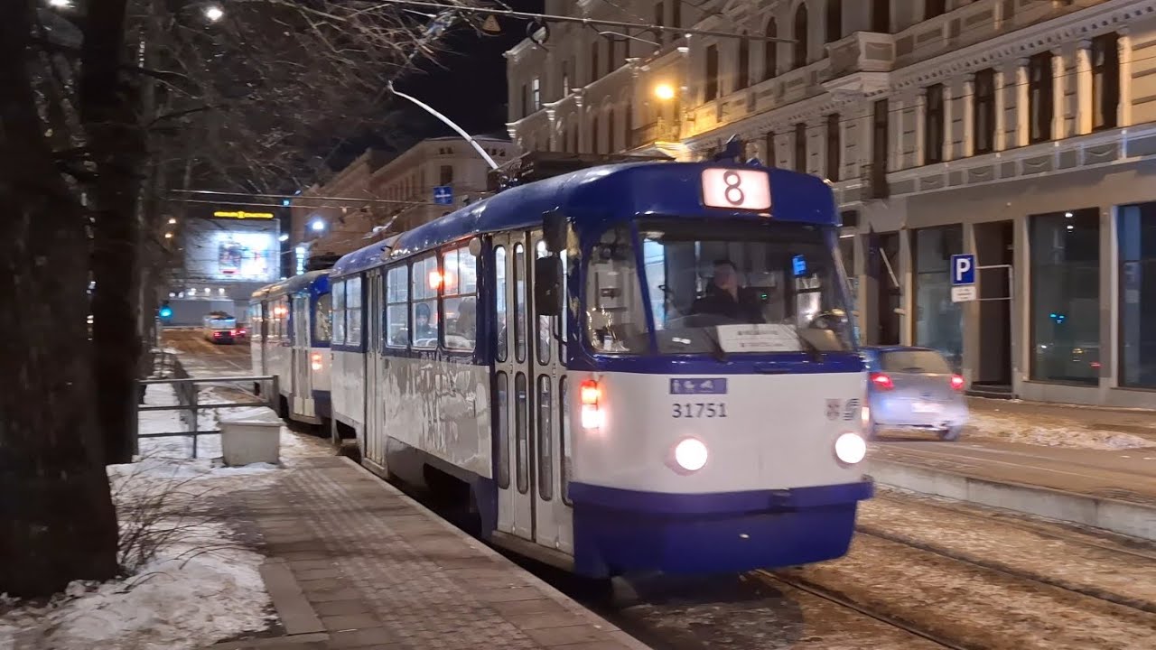 Tatra T3A- 31751 + 31760 arrives at the stop Nacionālā opera 