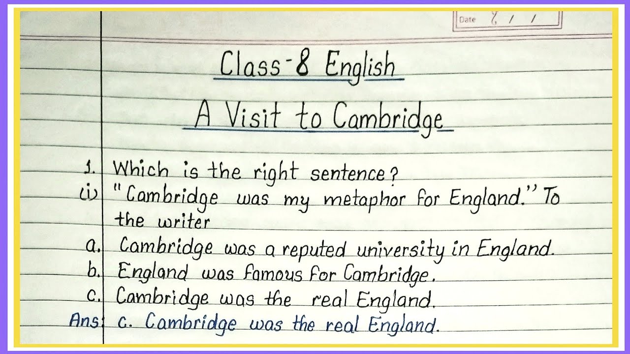 a visit to cambridge class 8 question answer | honeydew class 8 chapter 7 question answer |