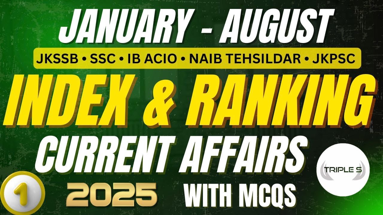 Index and Ranking : January to August 2025  Important Current Affairs with MCQs | SSC JKSSB IB ACIO