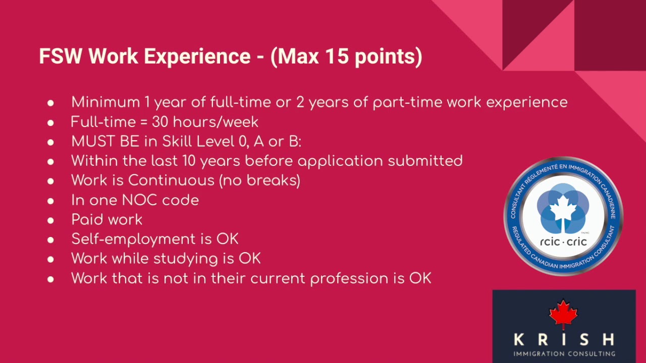 FSW Points calculator for Work Experience || Federal Skilled Worker Class || Express Entry