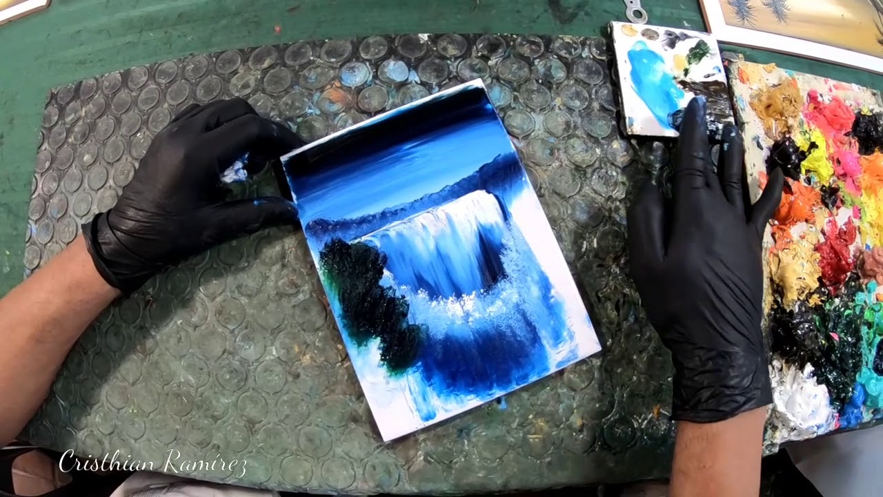 Finger Painting "waterfall nighttime"