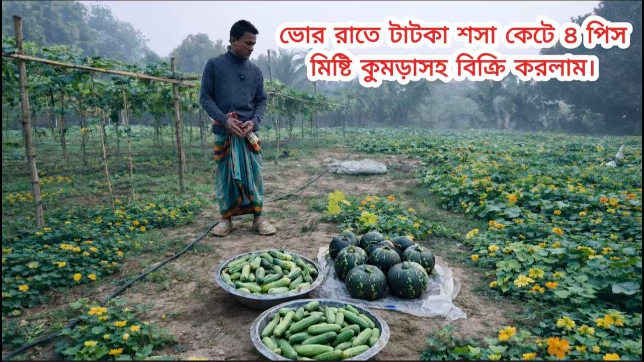 ভোর রাতে টাটকা শসা কেটে ৪ পিস মিষ্টি কুমড়াসহ বিক্রি করলাম। 🌿🥒🎃