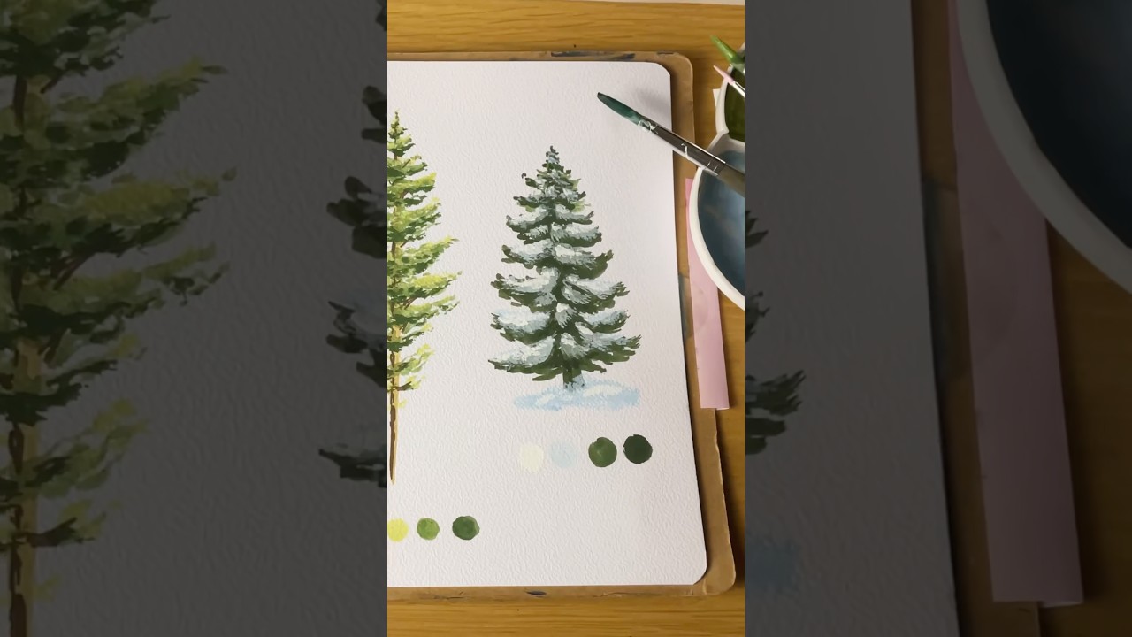 How to paint a snowy tree with gouache ❄️🌲✨step by step tutorial ✨easy snow tree gouache tutorial ✨