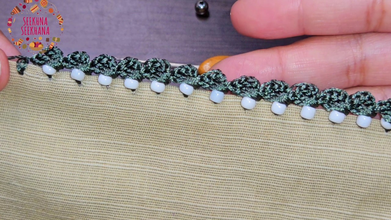 Very easy and fast beaded Crochet border design tutorial/Most viral and trendy crochet lace Border