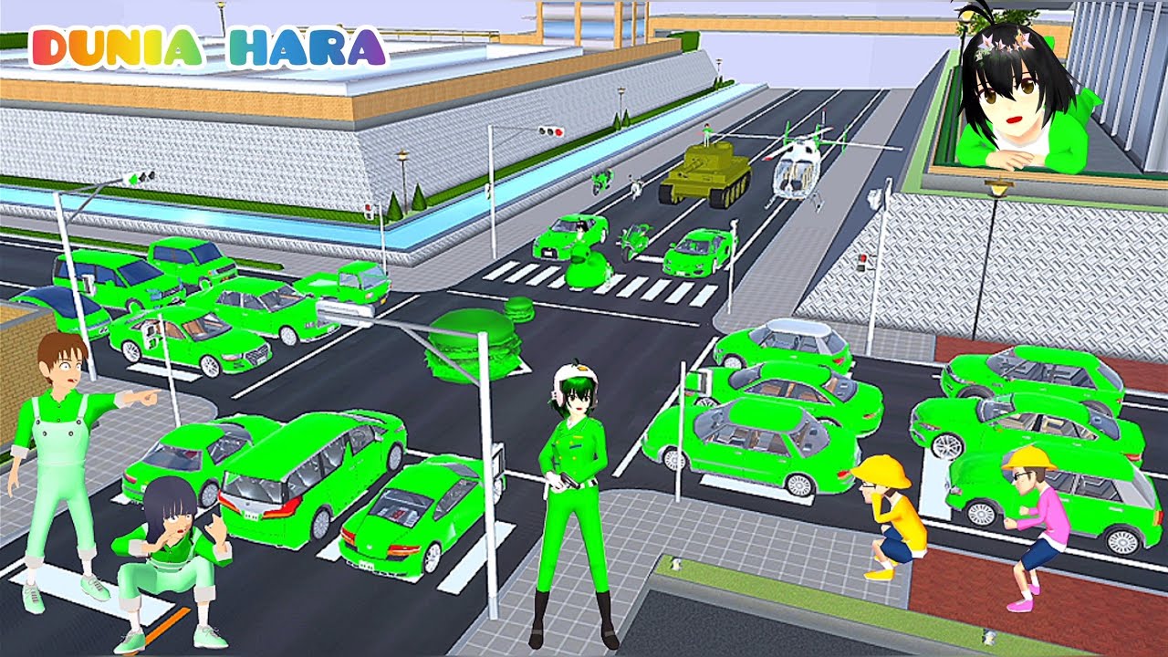 Yuta Baby Celine Kumpulkan semua Mobil Helikopter Tank Warna Hijau Serang Hamburger Raksasa | Sakura
