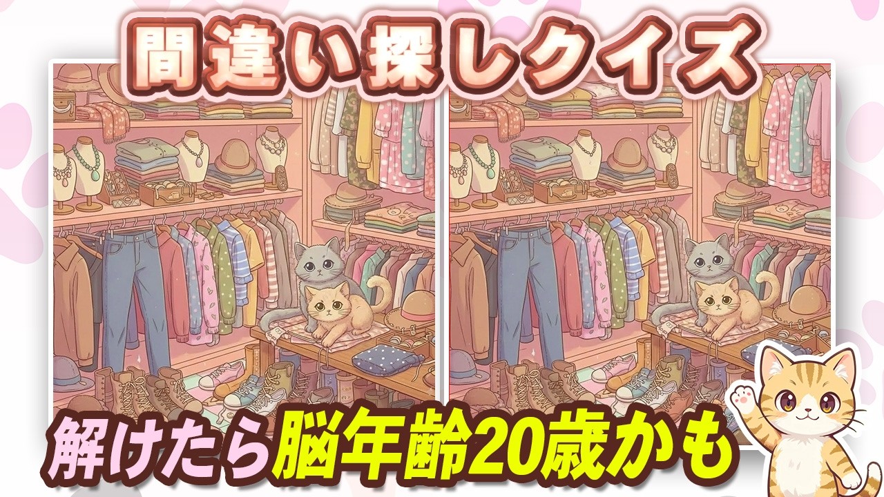 【間違い探しクイズ】可愛い猫ちゃんと一緒に脳トレ！難問間違い探しに挑戦#間違い探し#脳トレ #認知症予防 #猫好きさんと繋がりたい #頭の体操  No23