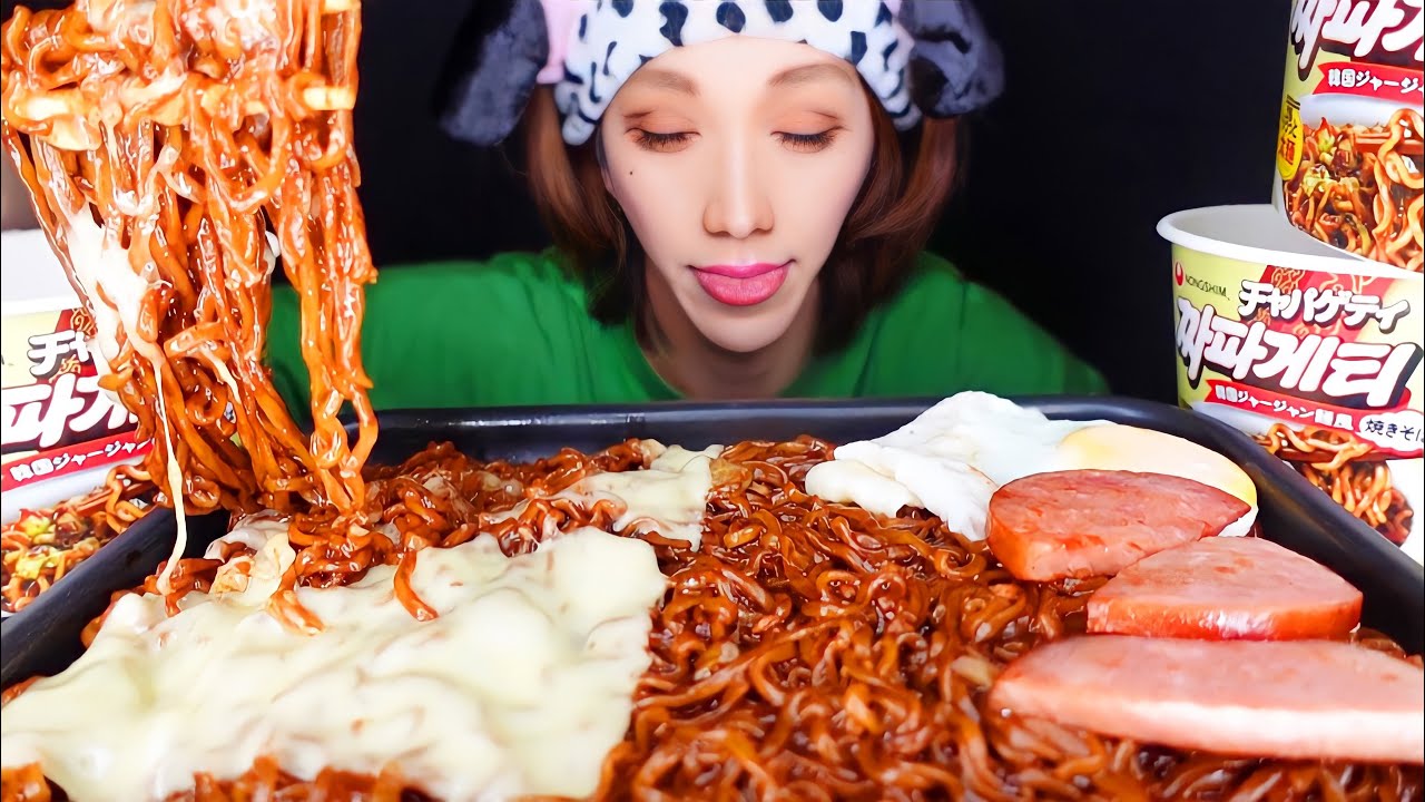 韓国ジャージャー麺をチーズアレンジ🧀チャパゲティ😚💕咀嚼音/ASMR