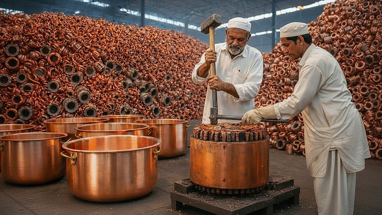 Incredible Factory Process of Recycling Waste Copper Motors into Massive Copper Cooking Pots