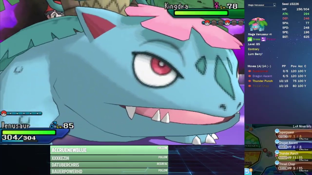 Pokemon Ultra Sun Kaizo Ironmon! Contrary Mega Venusaur vs E4