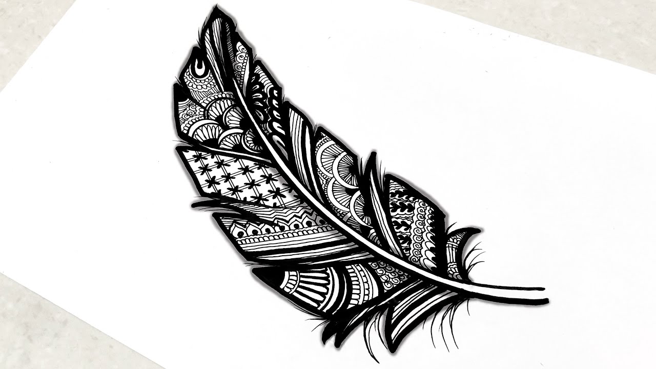 Feather Mandala Art Step by Step for Beginners | Zentangle art for beginners | Doodle art | Feather