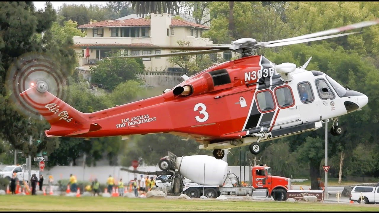 4 Heavy Helicopters Start-Up & Takeoff - Emergency Training Exercise Pasadena California Rose Bowl