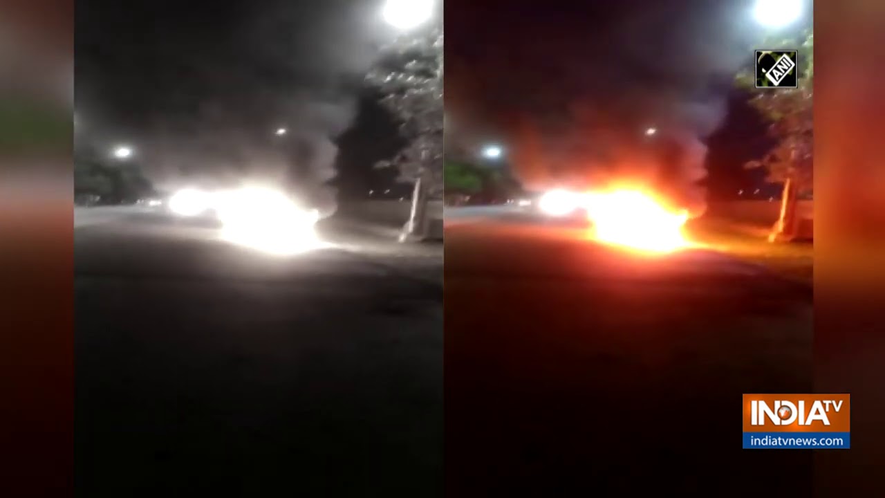 Watch: Moving car catches fire in UP's Noida