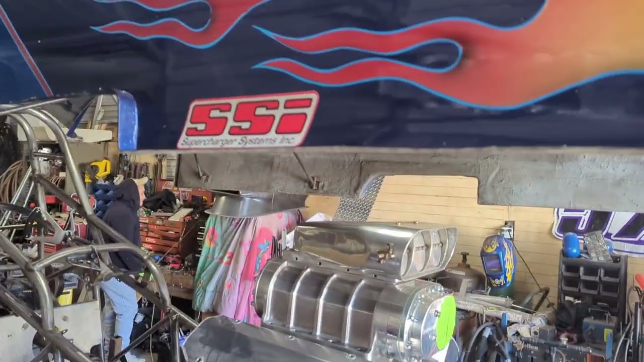 Mounting the Corvette Funny Car body. While welding on an LS stroker crankshaft.