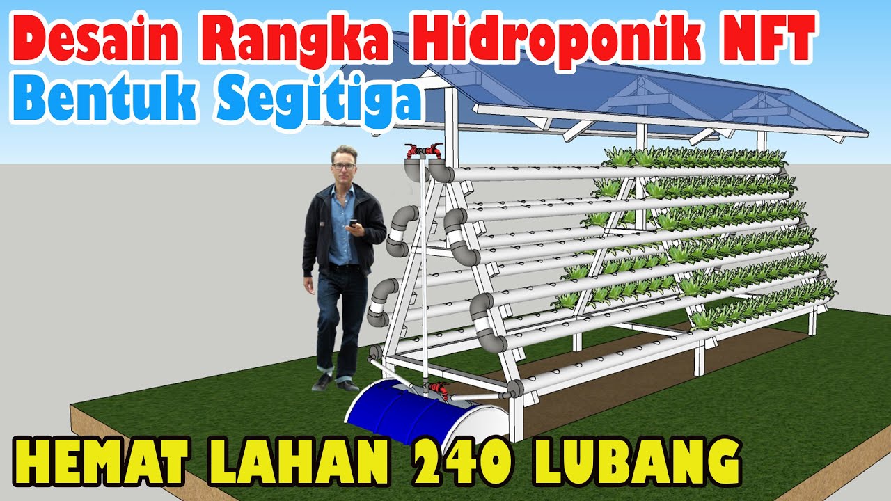 Desain 3D Rangka Hidroponik Bentuk Segitiga Sistem NFT