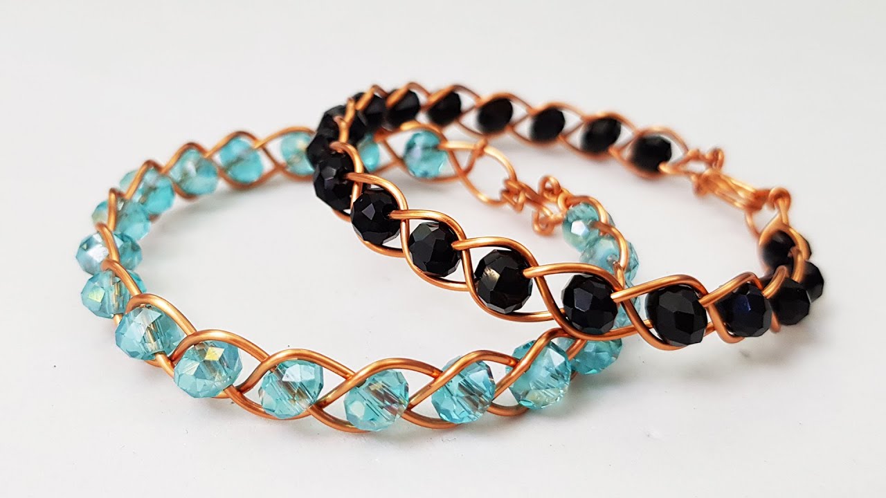 Браслет 3 Strand Braid из медной проволоки и мелкого хрусталя 488