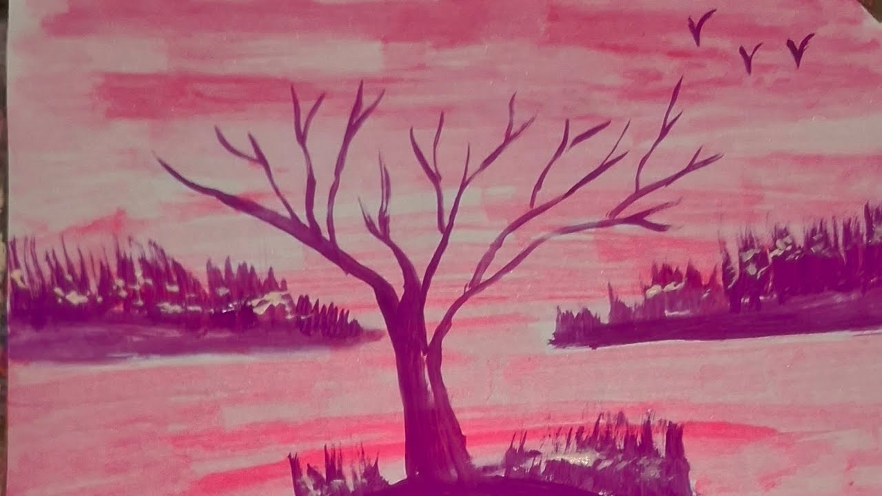 Pink purple big tree 🌳 💗 💓 #viralvideo #naturepainting 