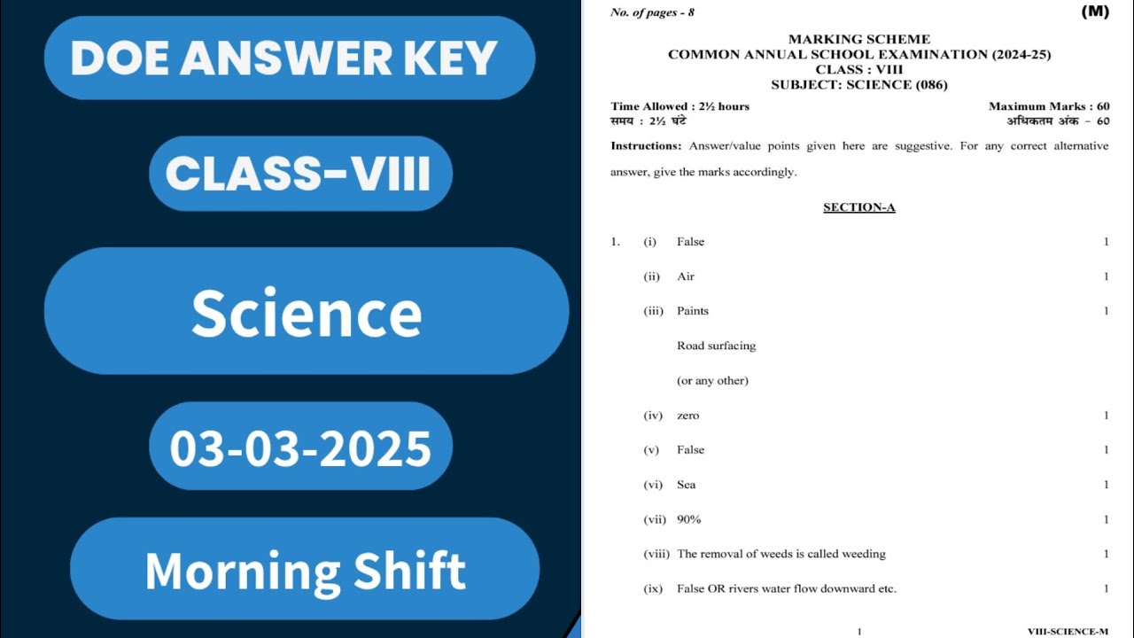 Science | doe answer key | annual examination | class 8 | doe 03/03/2025