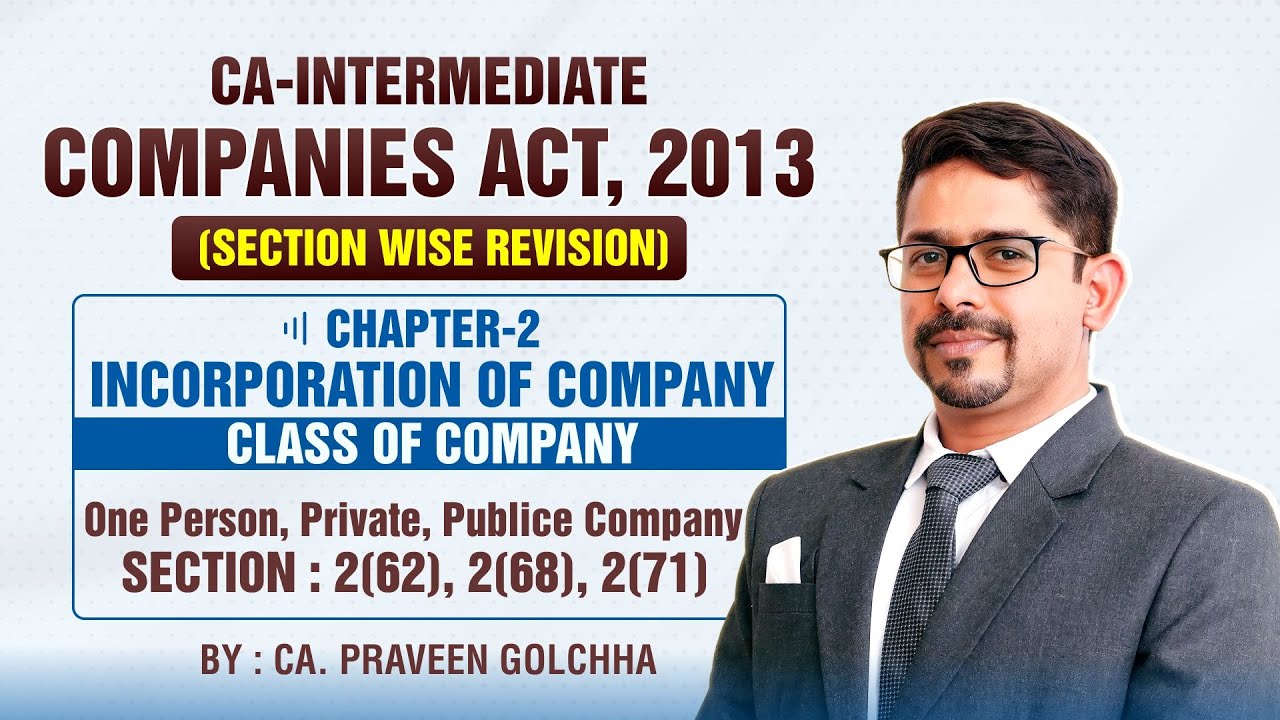 CA Inter Law : CH-2 Incorporation of Company : OPC, Private, Public Company Sec- 2(62), 2(68), 2(71)