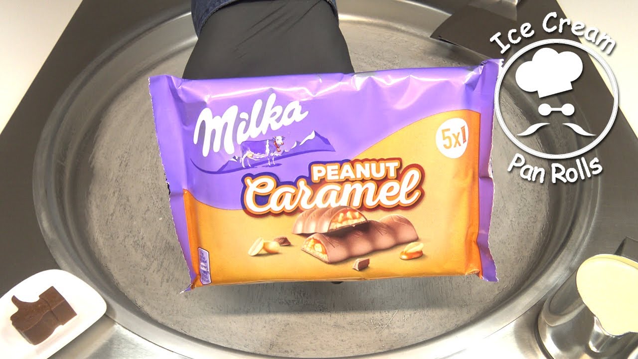 Milka Peanut Caramel Ice Cream Rolls | oddly satisfying ASMR street food sound in 4k uhd