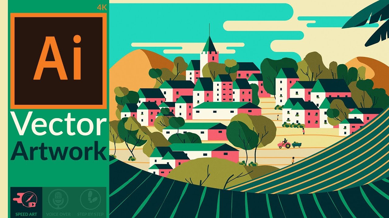 Making a flat scenery artwork in Adobe Illustrator CC | Travel Poster Style | Speed Art