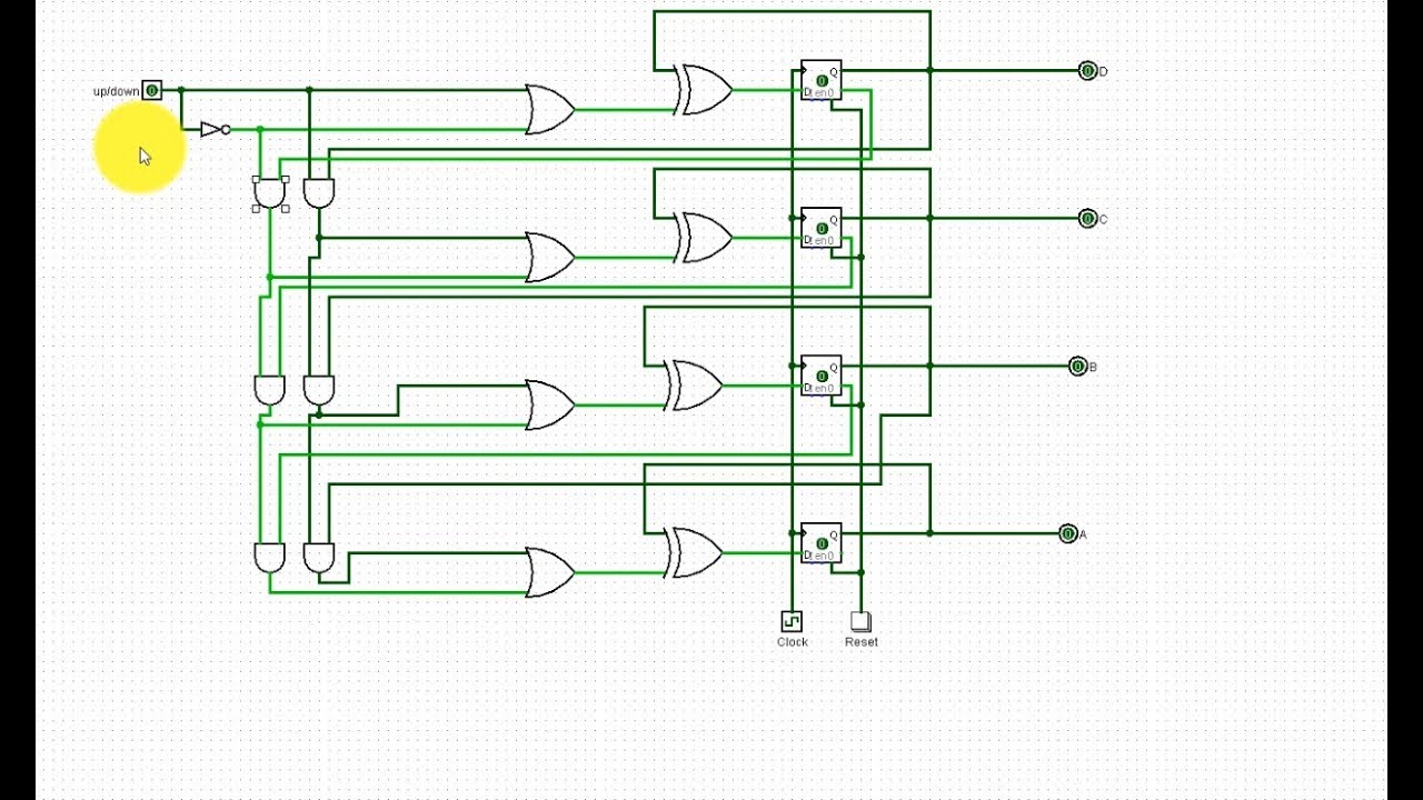 4 Bit Binary Up-Down Counter using logisim