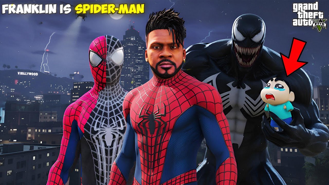 Franklin's Spider-Man Form Los Santos | Shinchan Crying In GTA 5!
