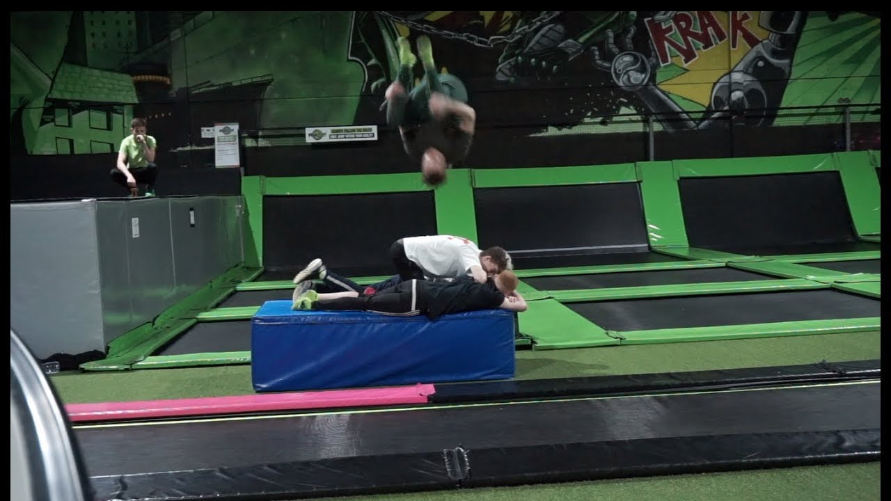 Trampoline Madness *man kicks off over us doing flips*