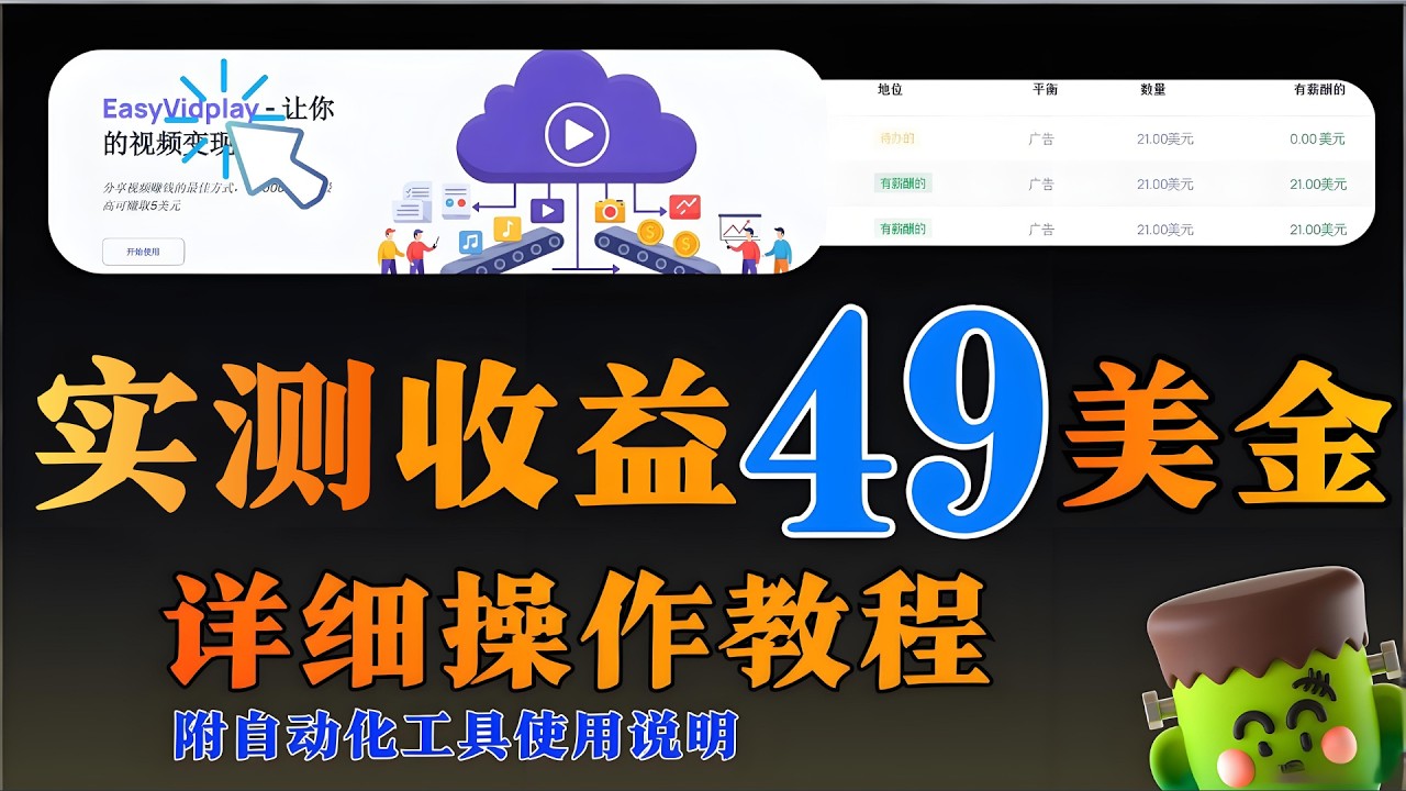 一键部署：Easy兼职实测收益49美金网赚自动化方案