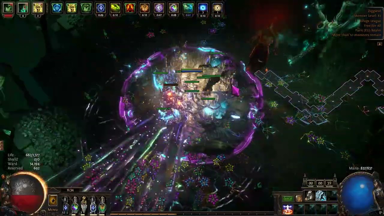 POE 3.28 Cast on Ward Break Exsanguinate / Ward Shatter Elementalist T17 Ziggurat Nightmare map