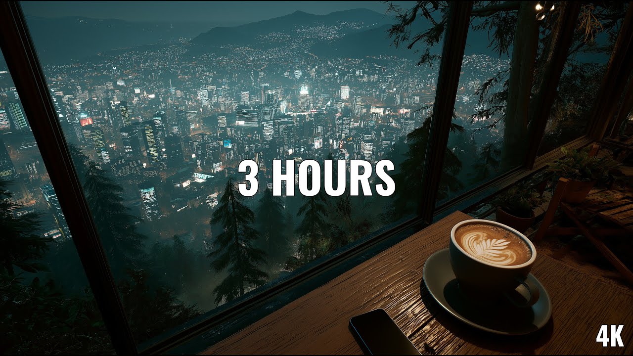 Cyberpunk Cafe Ambience & Smooth Jazz ☕ 4K 3 Hours | Relaxing Background Music for Work & Study