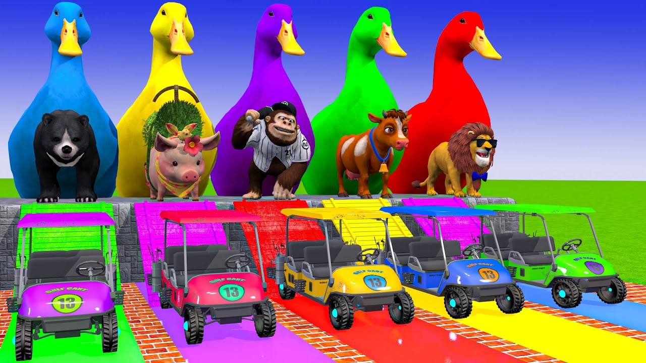 Long Slide Game With Cow Elephant Gorilla Hippopotamus Tiger - 3d Animal Game - Funny 3d Animals